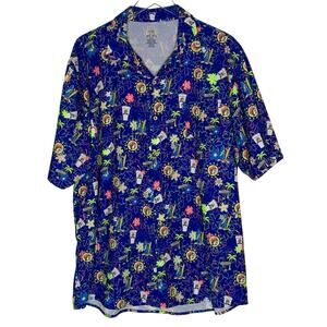 Bucee's Tropical Camper Shirt 3XL Surfing Hawaiian Travel Button Front Blue